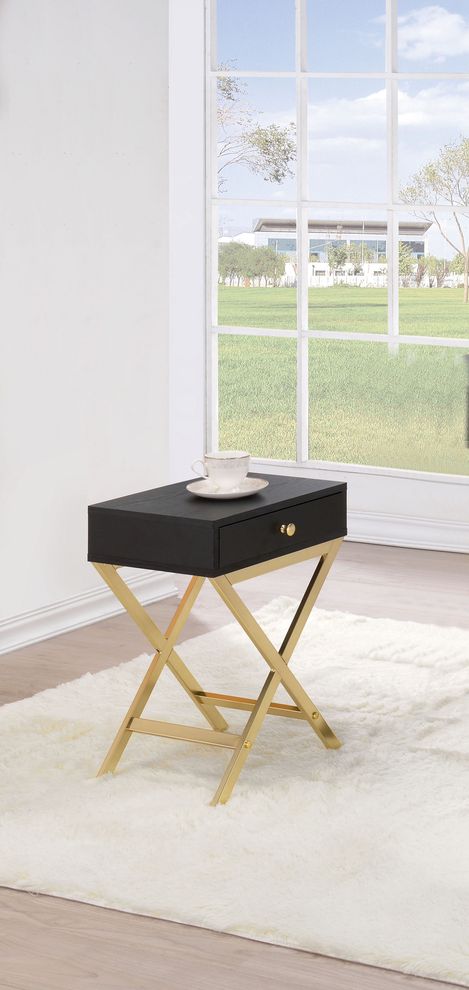 Black / brass finish side / accent table by Acme