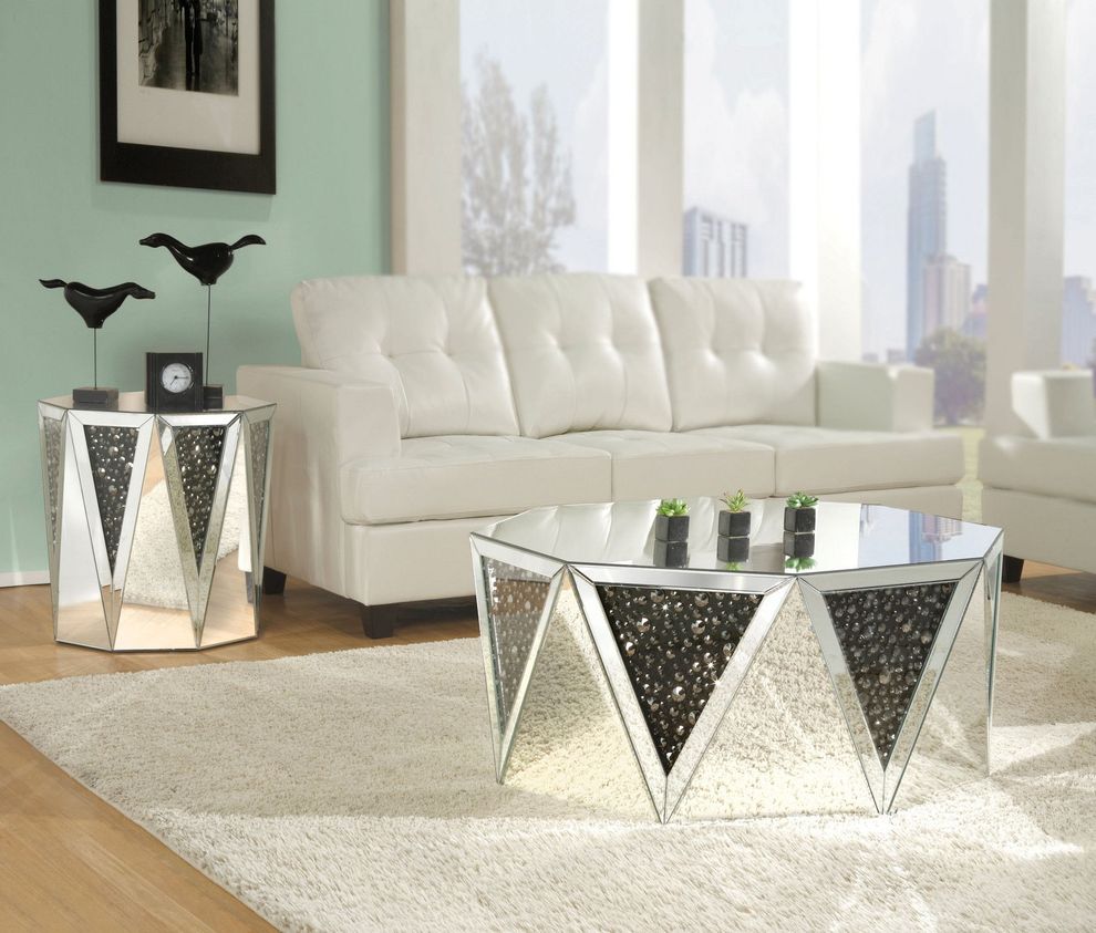 Clear glass with faux gemstones inlay coffee table by Acme