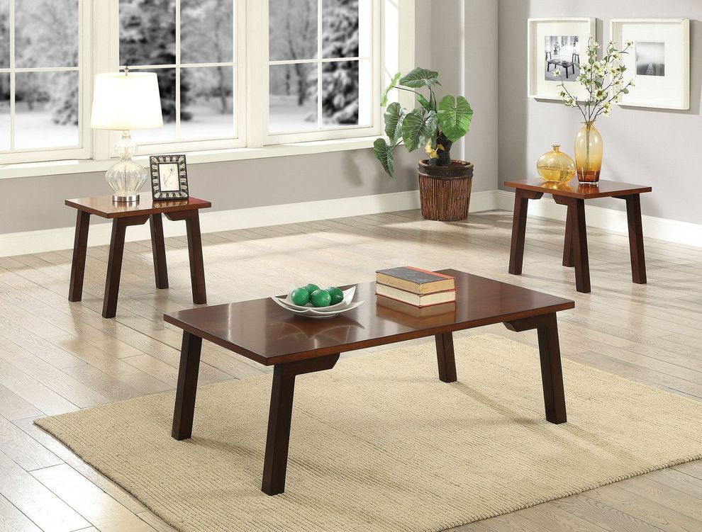 3pcs coffee/end table set in walnut/black finish by Acme