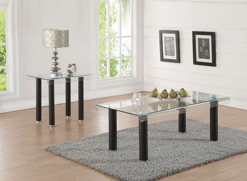 Glass top / black legs coffee table by Acme