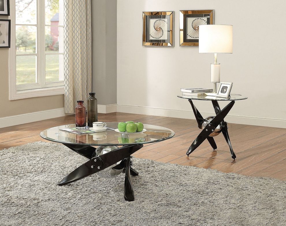 Black / chrome finish clear glass coffee table by Acme