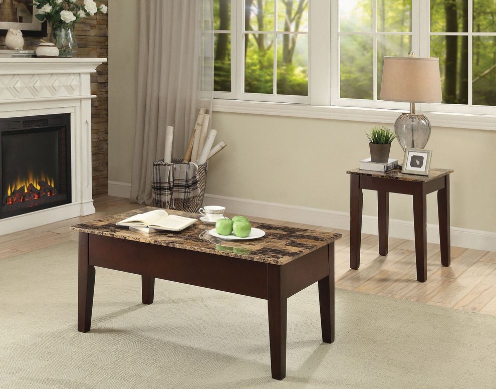 Dark brown faux marble top / lift top coffee table by Acme