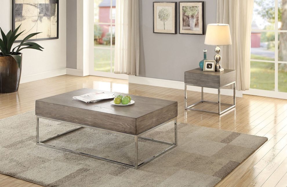 Gray oak chrome finish coffee table by Acme