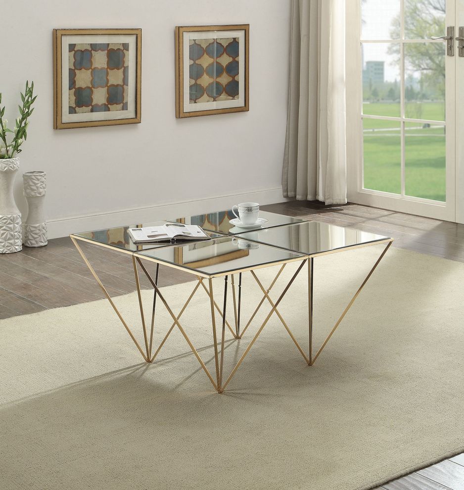 Mirrored gold finish coffee table by Acme