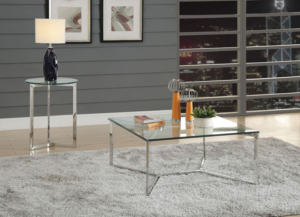 Stainless steel base / glass top coctail table by Acme