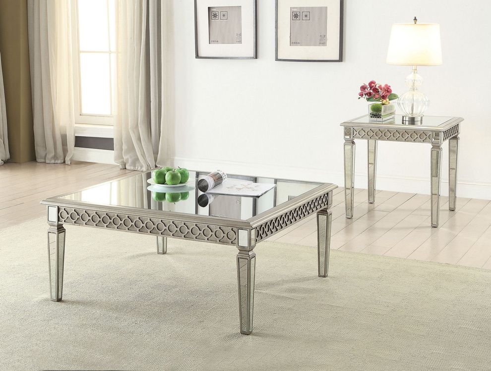 Mirror champagne finish square coffee table by Acme