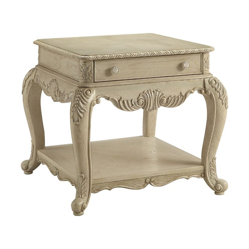 Antique white finish traditional end table by Acme