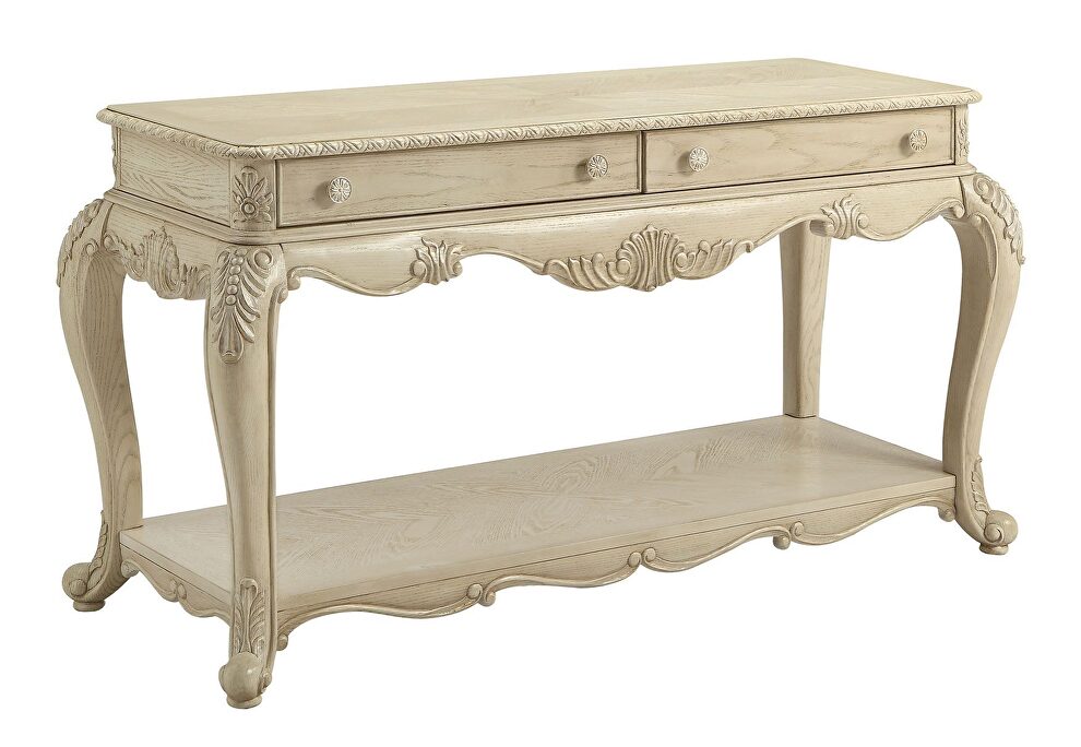 Antique white finish traditional sofa table by Acme