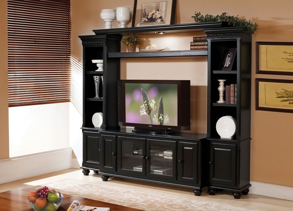 Black finish casual style wall-unit w/ TV Stand by Acme