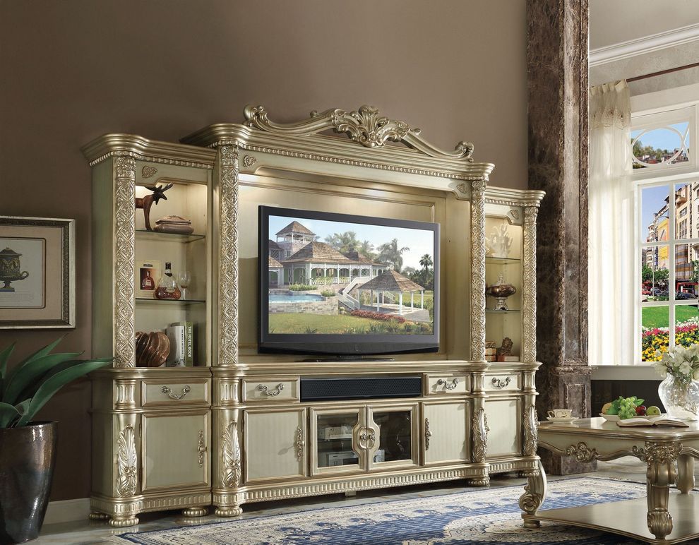 Gold platina traditional wall-unit w/ tv-console by Acme