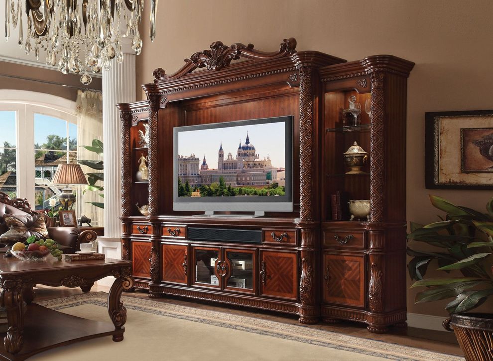 Cherry finish traditional wall-unit by Acme