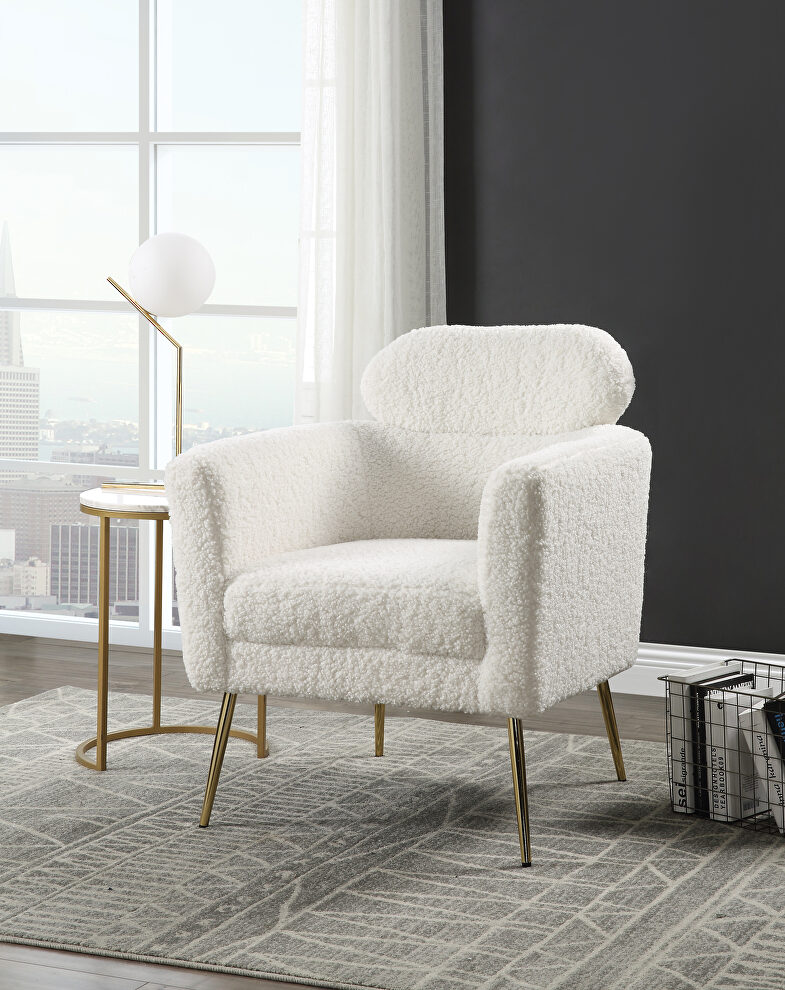 White faux sherpa beautifully upholstered accent chair by Acme
