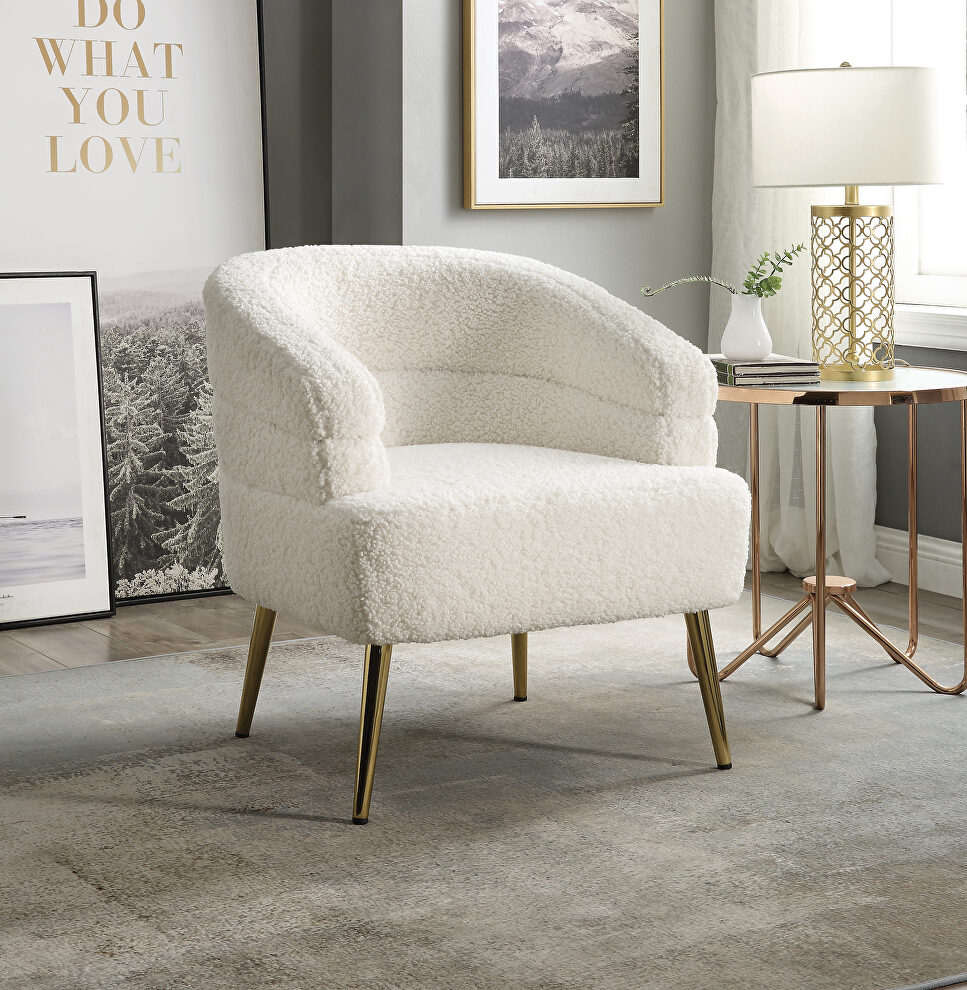 White faux sherpa tight seat & back cushion accent chair by Acme