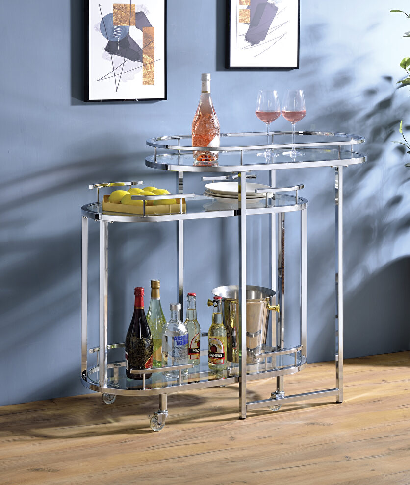 Clear glass 3 tier shelf & chrome finish serving cart by Acme