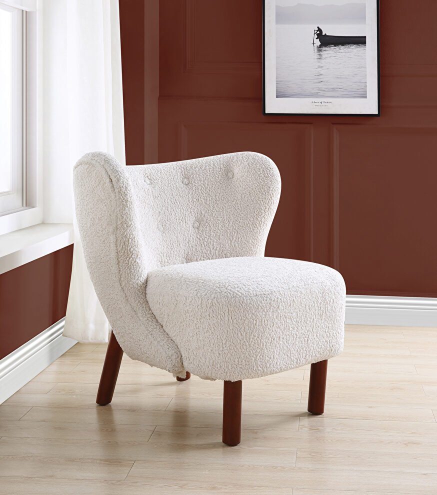 White teddy sherpa wingback design accent chair by Acme