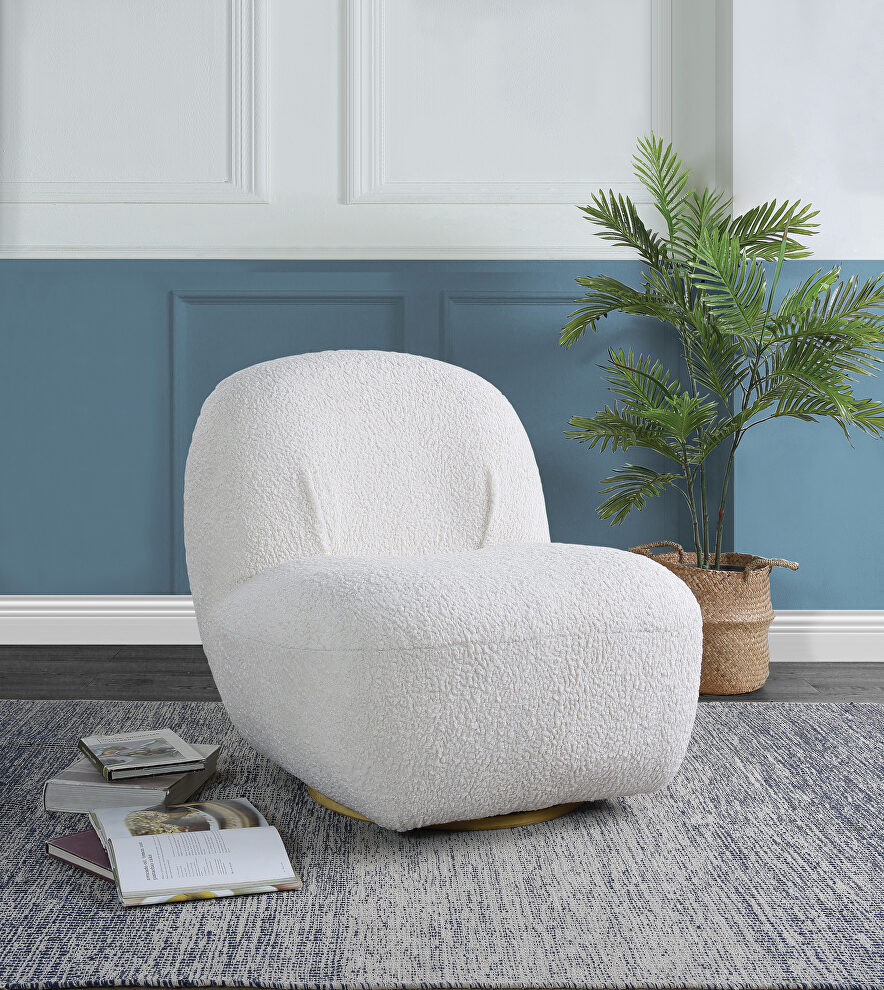 White teddy sherpa upholstery swivel accent chair by Acme