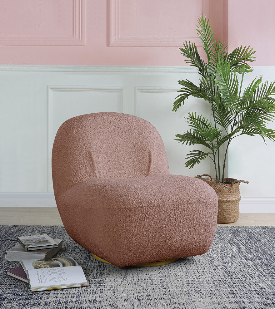 Pink teddy sherpa upholstery swivel accent chair by Acme