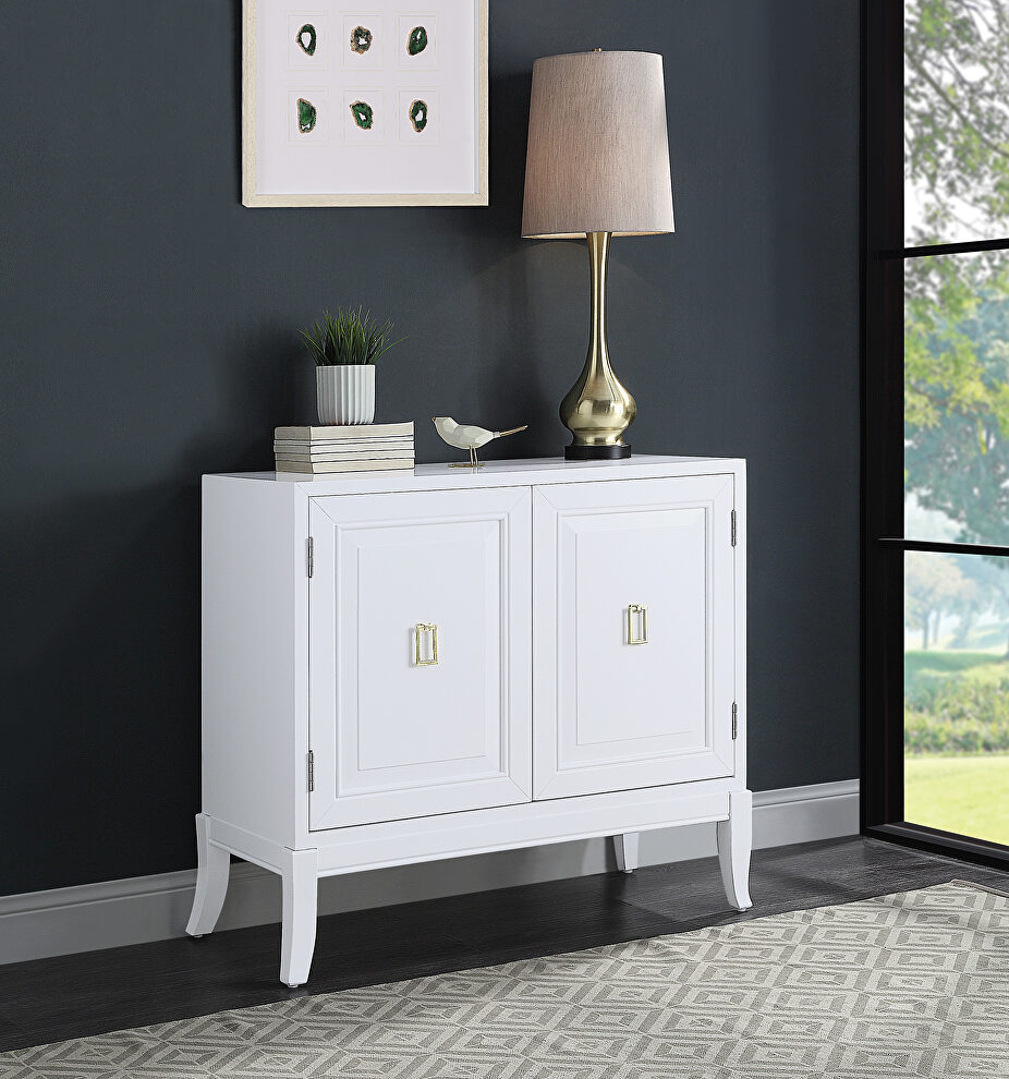 White finish console table w/ 2 doors by Acme