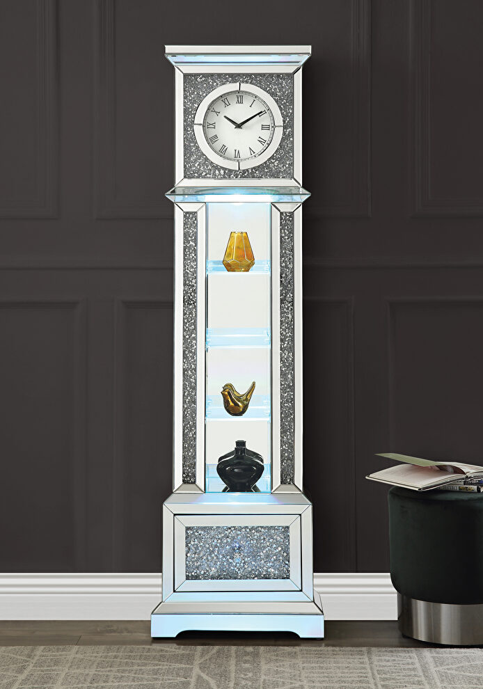 Mirrored case-frame with faux diamonds grandfather clock by Acme