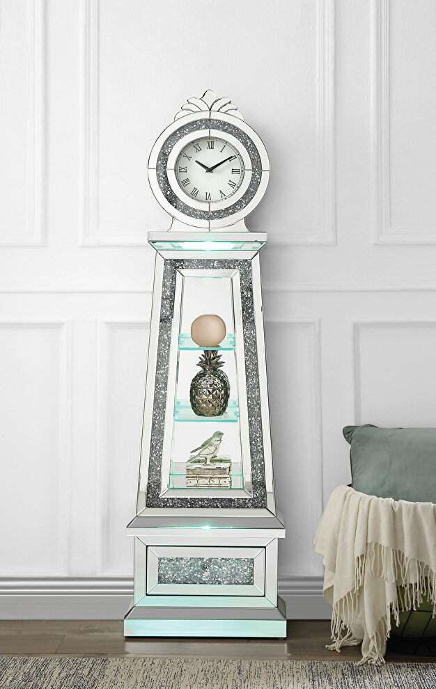 Case-frame with faux diamonds & clear glass inlay grandfather clock by Acme