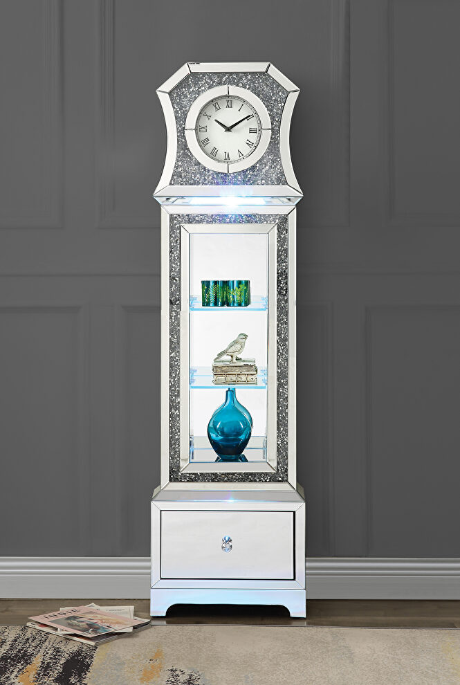 Mirrored and faux diamonds standing flat wall grandfather clock by Acme