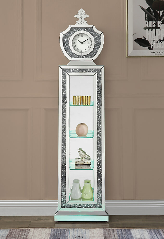 Mirrored & faux diamonds quartz mechanism grandfather clock w/ led by Acme