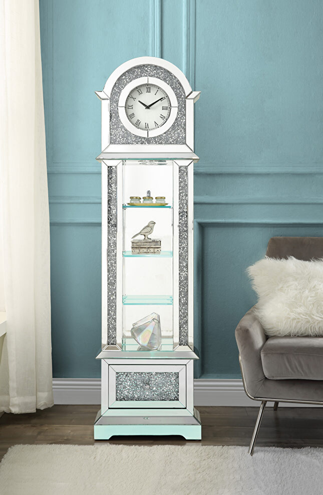 Mirrored & faux diamonds grandfather clock w/ led by Acme