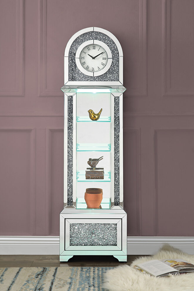 Mirrored & faux diamonds standing flat wall grandfather clock by Acme