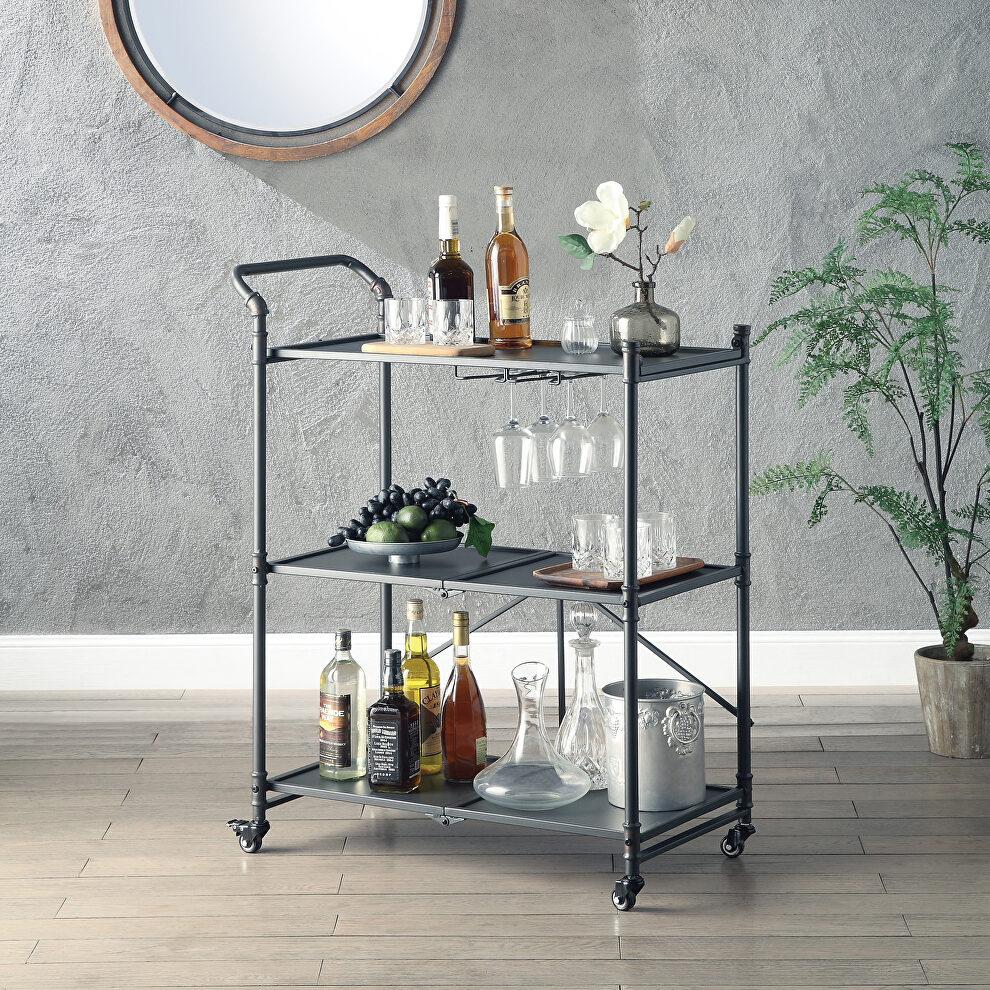 Sandy black and dark bronze hand-brushed finish serving cart by Acme