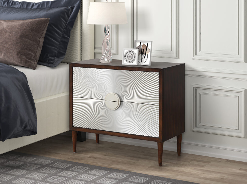 Silver & walnut finish pattern drawer front accent table by Acme