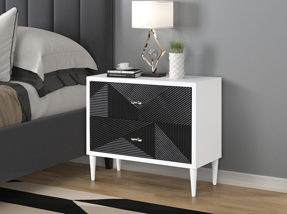White & black finish pattern drawer front accent table by Acme