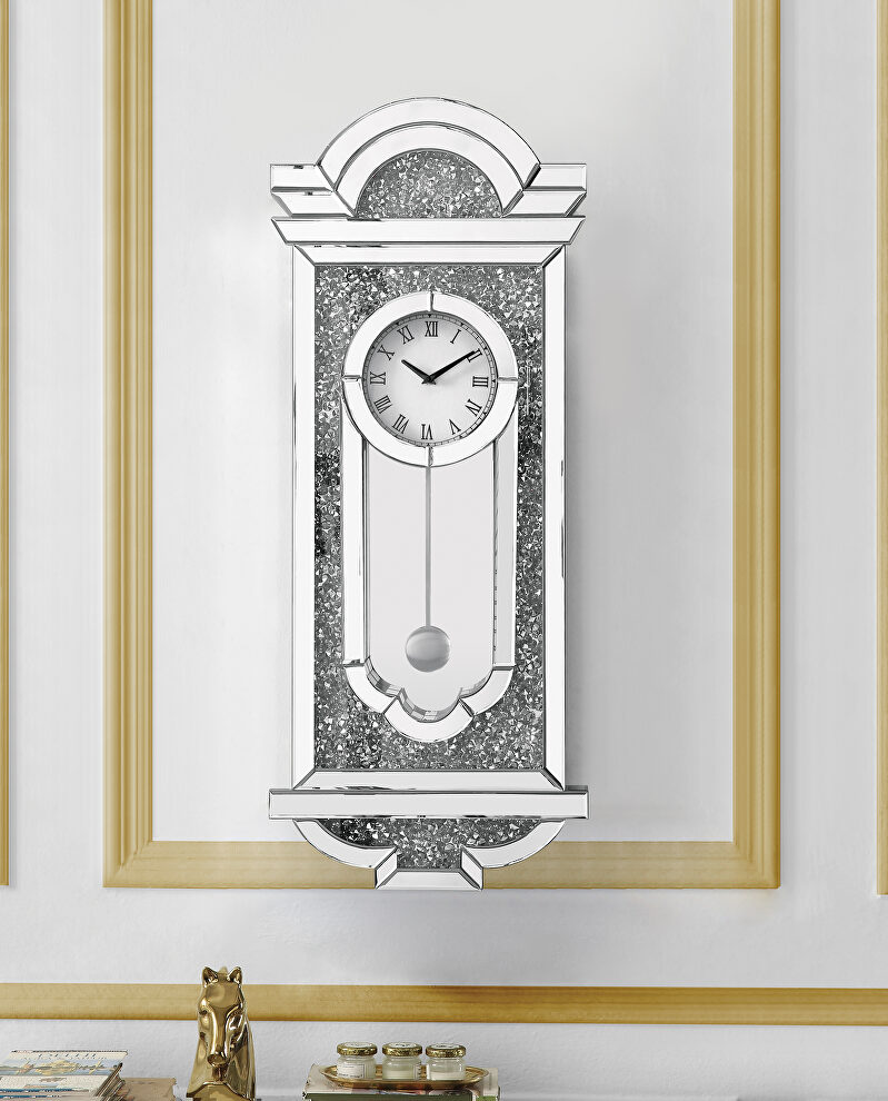 Mirrored and faux diamonds glam style pendulum clock by Acme