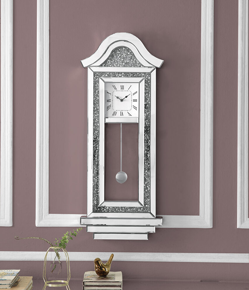 Mirrored & faux diamonds pendulum clock by Acme