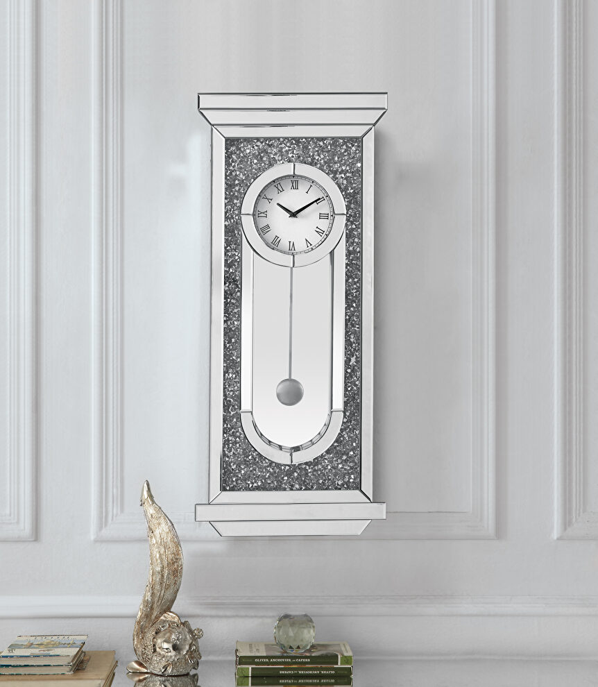 Mirrored & faux diamonds glam style pendulum clock by Acme