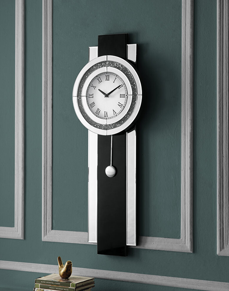 Black, mirrored & faux diamonds pendulum clock by Acme