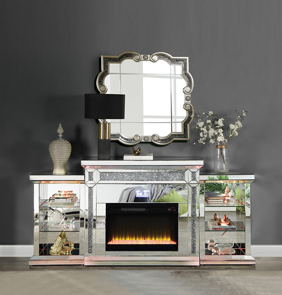 Mirrored & faux diamonds led electric fireplace by Acme