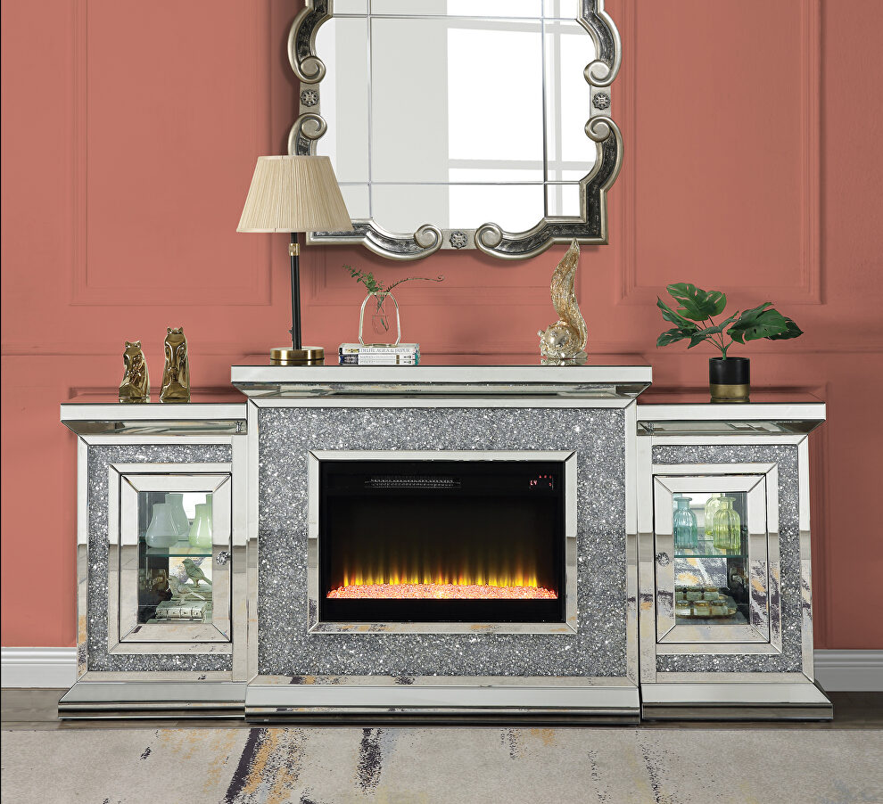 Mirrored & faux diamonds inlay led electric fireplace by Acme