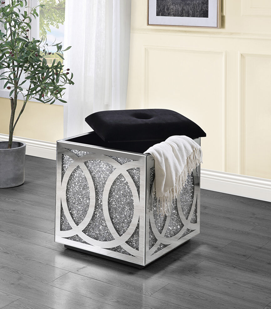 Mirrored & faux diamonds glamour style ottoman by Acme
