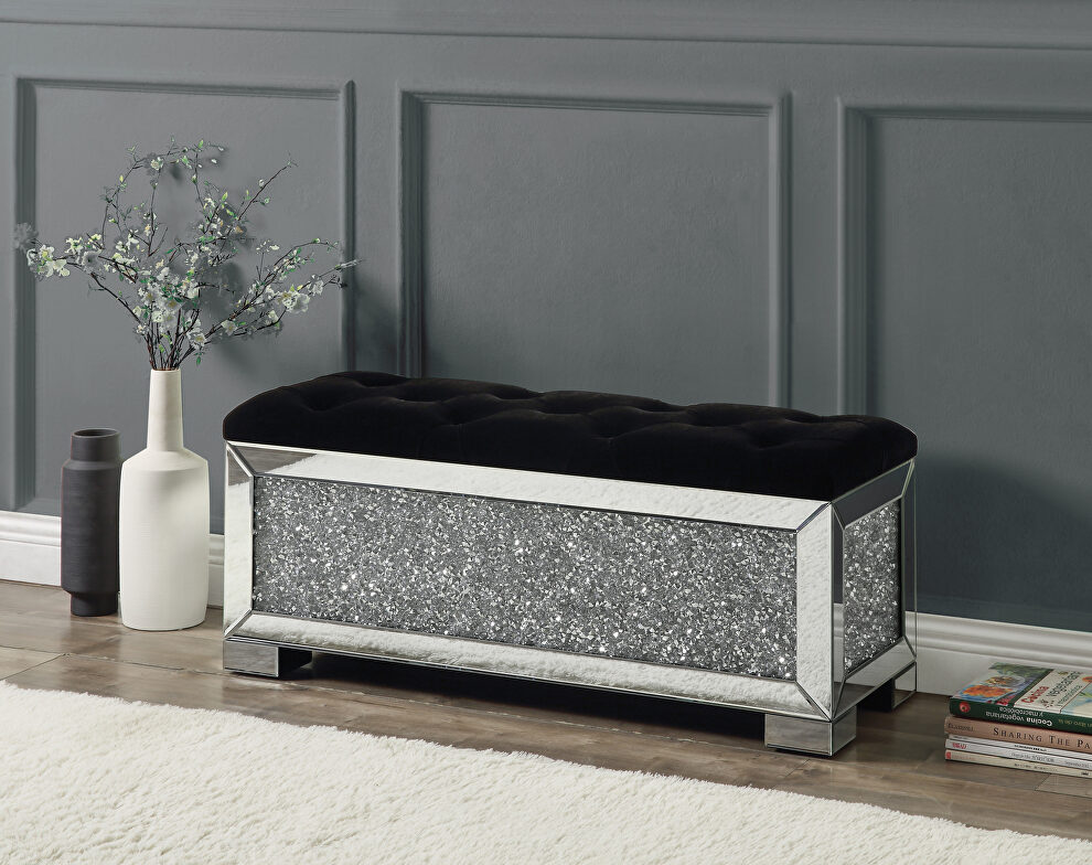 Mirrored and diamond tufted cushion bench by Acme