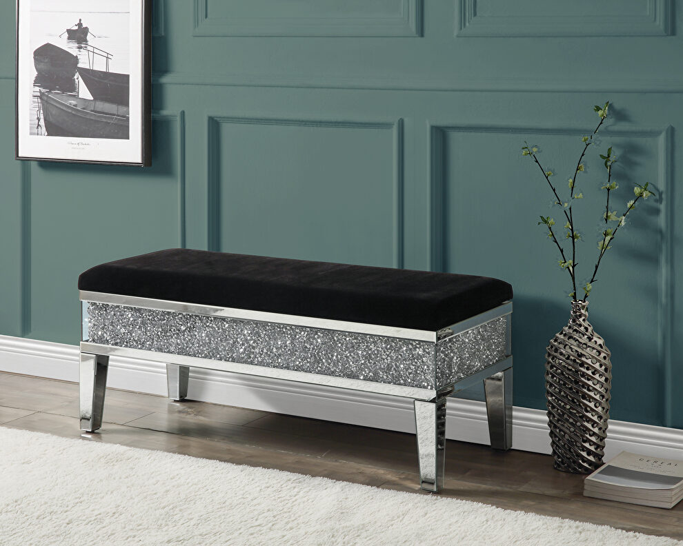 Mirrored & faux diamonds bench w/ storage console by Acme