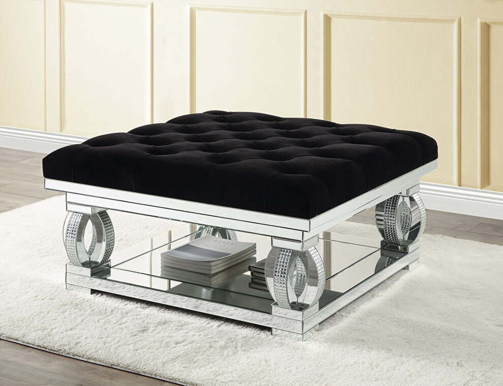 Faux square diamonds inlay ottoman by Acme