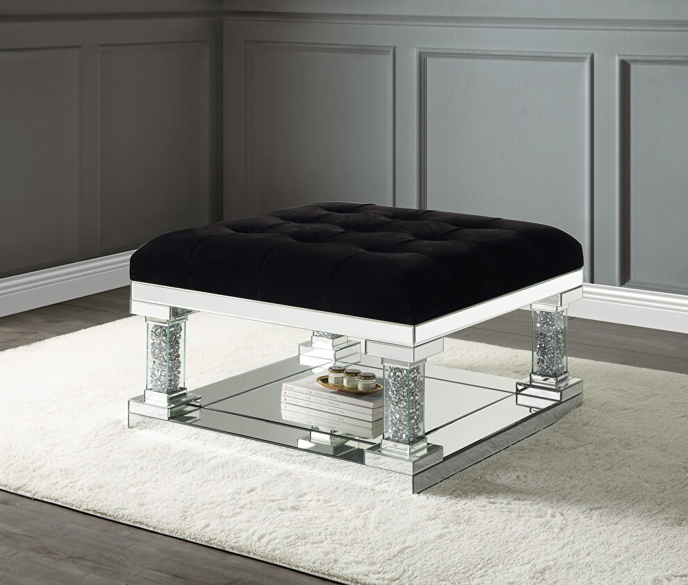 Mirrored & faux diamonds inlay ottoman by Acme