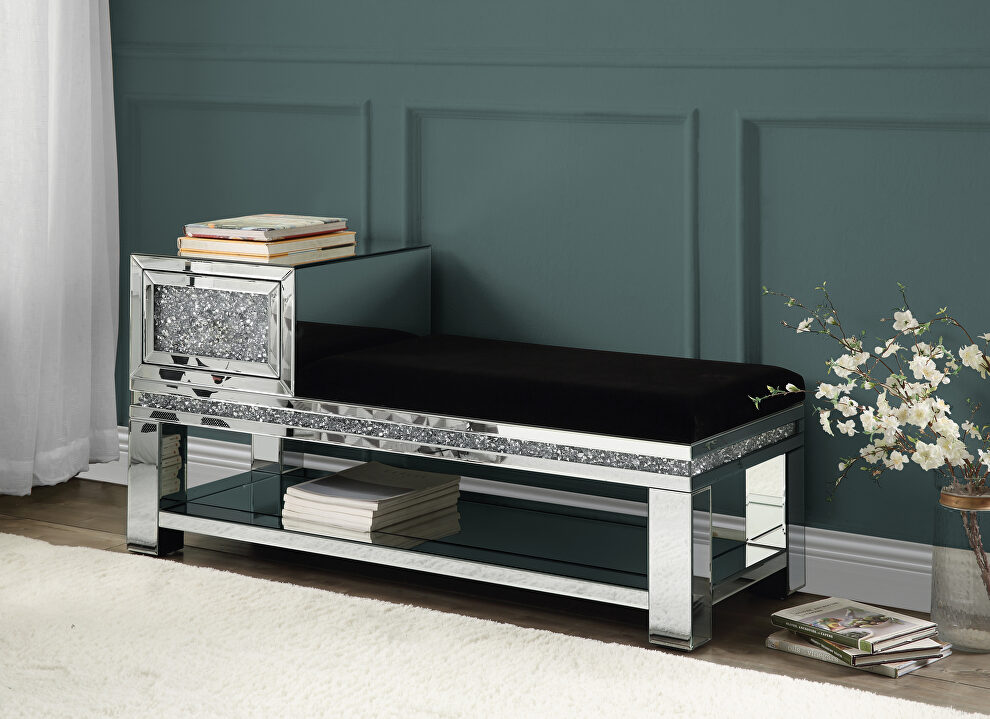 Mirrored & faux diamonds inlay bench w/ storage drawer by Acme