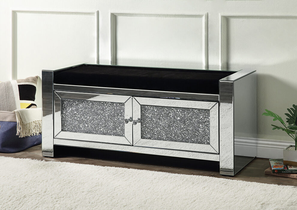 Mirrored & faux diamonds inlay bench w/ storage by Acme