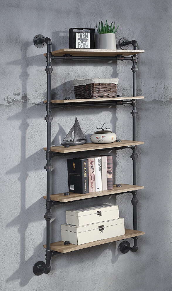 Oak & sandy black finish base wall shelf by Acme