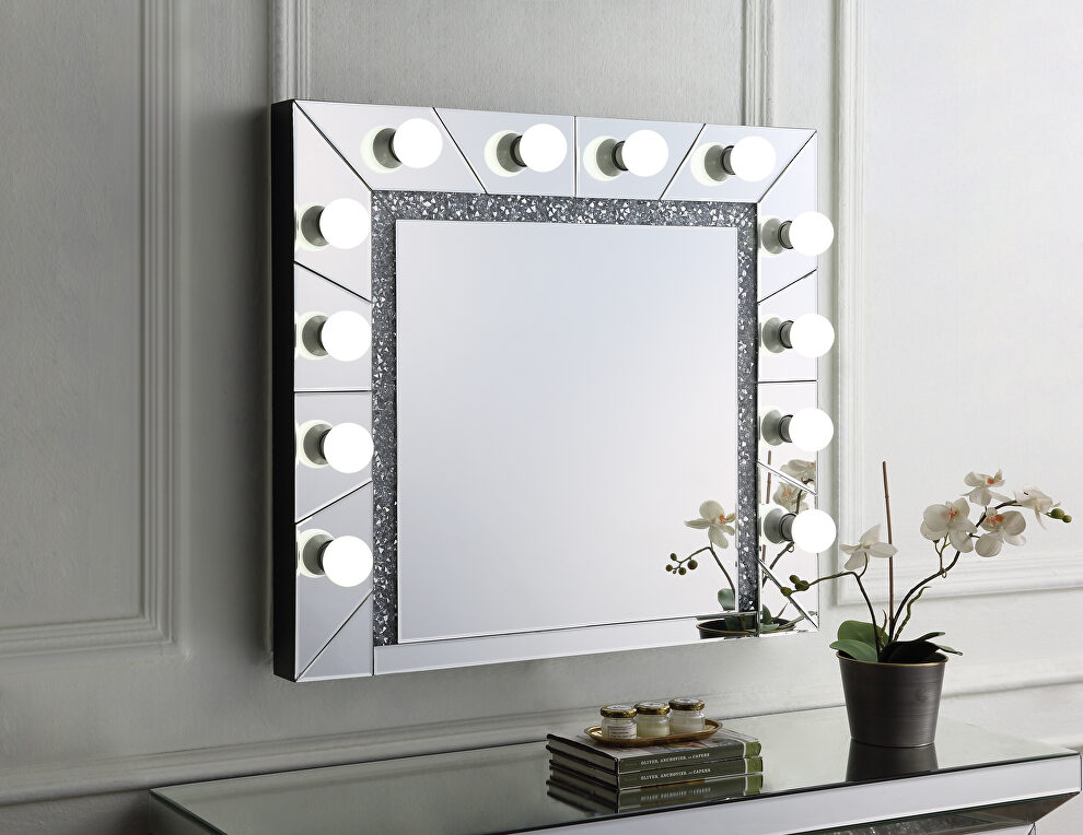 Mirrored & faux diamonds gorgeous glam style wall mirror by Acme