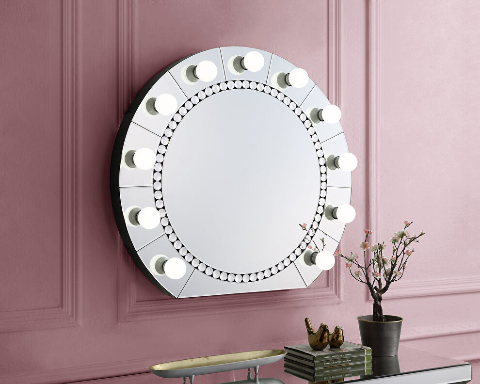 Mirrored & faux crystal diamonds gorgeous glam style wall mirror by Acme