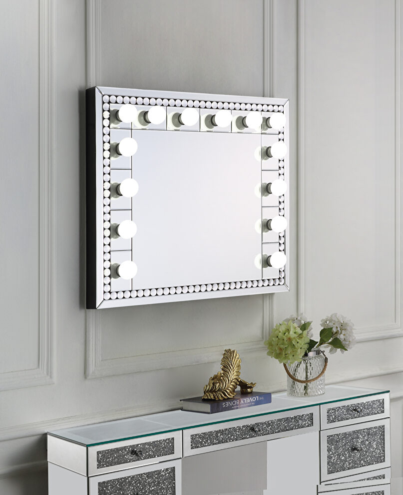 Trim: faux diamond inlay & clear glass hollywood mirror by Acme