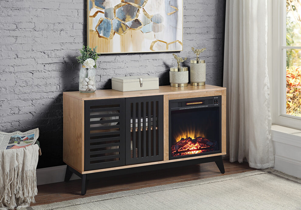 Oak & espresso finish wood led electric fireplace by Acme
