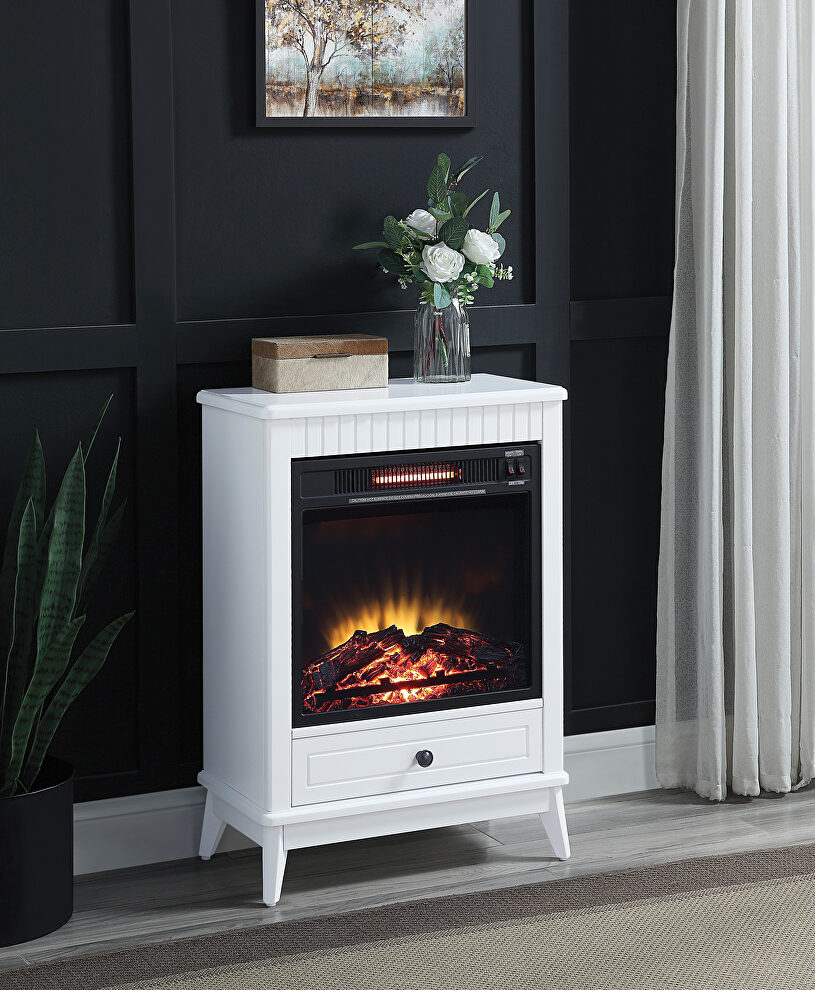 White finish electric fireplace w/ led by Acme